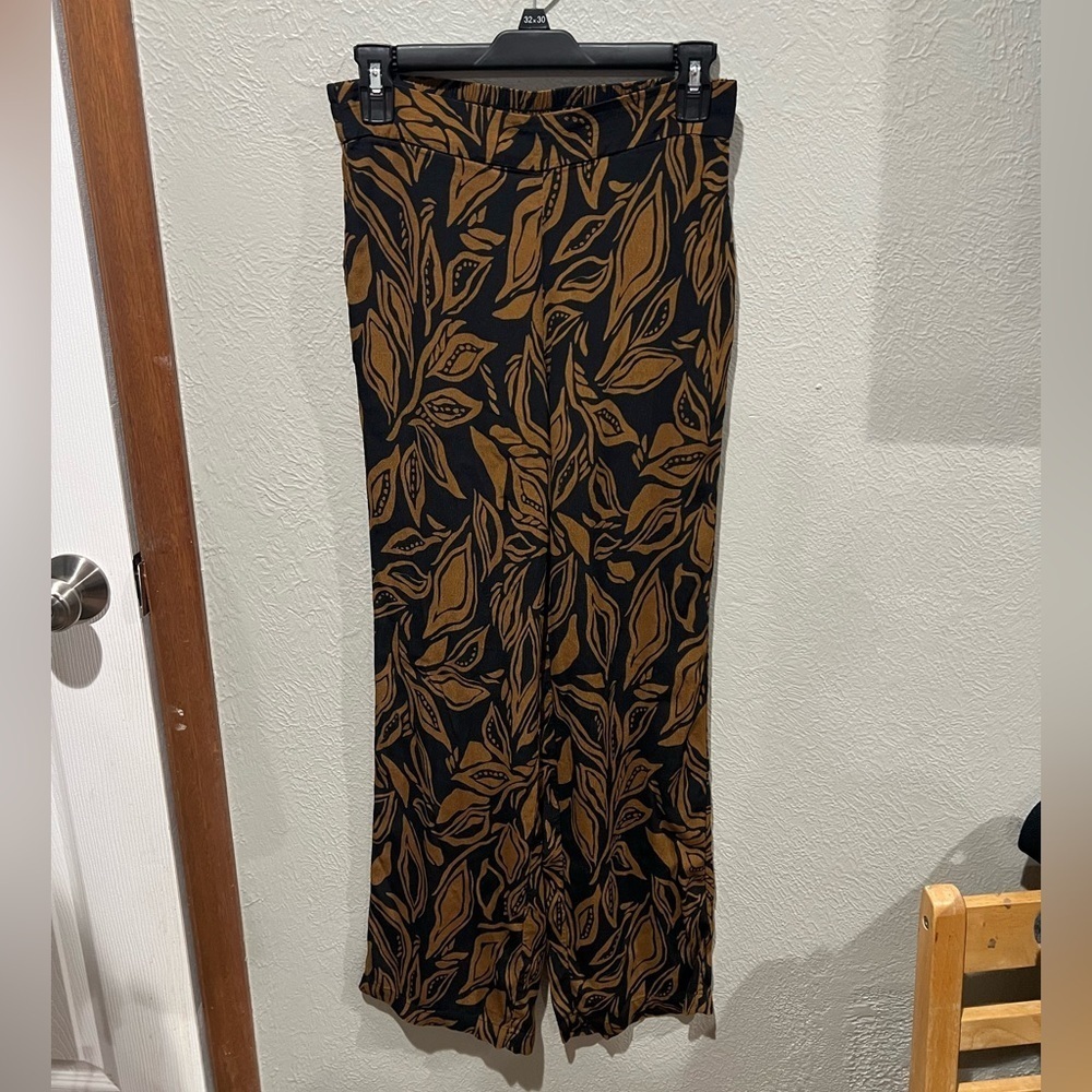Industry Republic Navy and Brown Leaf Print Pants 100% Viscose Flowy EUC